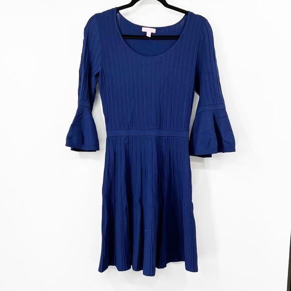 Lilly Pulitzer Brandi Dress High Tide Navy Fit Flare Ribbed - Picture 1 of 5